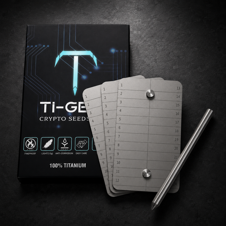TI-GEEK Titanium Crypto Seed Phrase Storage Plate – Waterproof & Fireproof TA1 Titanium Cold Storage Backup for Bitcoin & Crypto Wallet Recovery Phrase (2-Pack / 3-Pack / 4-Pack)