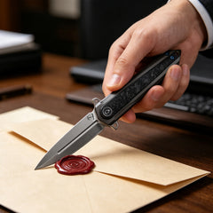Italy Style EDC Folding Knife with Titanium Handle & Carbon Fiber Inlay – Lightweight Pocket Folding Knife for Everyday Carry