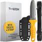 TI GEEK Titanium Survival Scuba Diving Fixed Blade Knife w Sheath & Straps - Holster on Divers BCD, Thigh/Leg, GC Belt Buckle or Wrist, Cutting, Serrated Edge & Line Cutter (Yellow Blunt Tip)