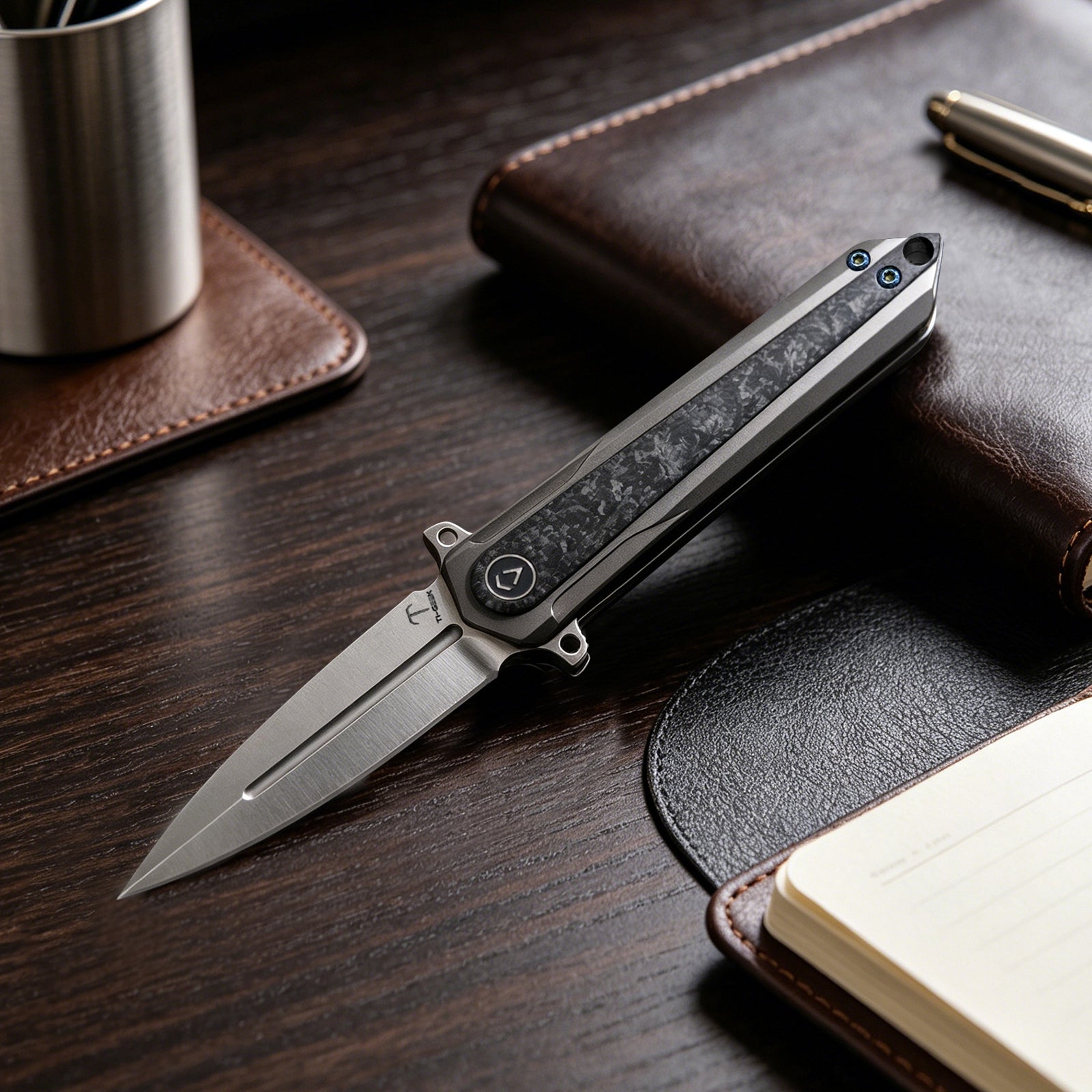 Italy Style EDC Folding Knife with Titanium Handle & Carbon Fiber Inlay – Lightweight Pocket Folding Knife for Everyday Carry